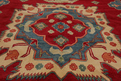 9x12 Hand Knotted 100% Wool Kazakh Modern & Contemporary Oriental Area Rug Red, Straw Color