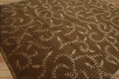 8x10 Hand Knotted Tibetan Wool and Silk Basketweave Transitional Oriental Area Rug Brown, Gold Color