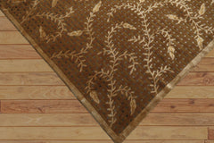 8x10 Hand Knotted Tibetan Wool and Silk Basketweave Transitional Oriental Area Rug Brown, Gold Color