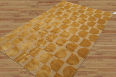 5x7 Hand Knotted Tibetan 100% Wool Modern & Contemporary Oriental Area Rug Tone on Tone Gold Color