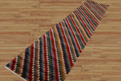 Runner Hand Knotted Tibetan 100% Wool Designer Modern & Contemporary Oriental Area Rug Red, Green Color