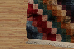 Runner Hand Knotted Tibetan 100% Wool Designer Modern & Contemporary Oriental Area Rug Red, Green Color