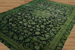 8x10 Hand Knotted 100% Wool Peshawar Traditional Oriental Area Rug Lime, Midnight Blue Color