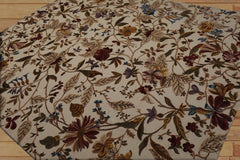8x10 Hand Knotted Tibetan 100% Wool Transitional-Botanical High Low Pile Oriental Area Rug Beige, Rust Color