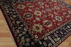 9x12 Hand Knotted 100% Wool Heriz Traditional Oriental Area Rug Red, Navy Color