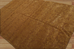 6x9 Hand Knotted Tibetan Wool and Silk Transitional Oriental Area Rug Tone on Tone Gold Color