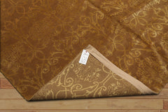 6x9 Hand Knotted Tibetan Wool and Silk Transitional Oriental Area Rug Tone on Tone Gold Color