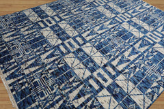 LoomBloom 8x10 Blue, Gray Hand Knotted Tibetan 100% Wool Art Deco Oriental Area Rug