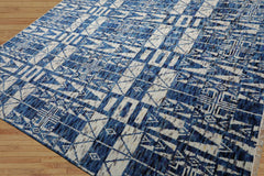 LoomBloom 8x10 Blue, Gray Hand Knotted Tibetan 100% Wool Art Deco Oriental Area Rug