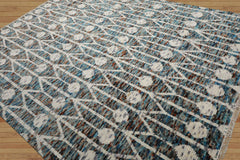 LoomBloom 8x10 Ivory, Turquoise Hand Knotted Oushak 100% Wool Oushak Art Deco Oriental Area Rug