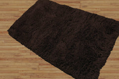 3x5 Chocolate Handmade Shag 100% Wool Modern & Contemporary Oriental Area Rug