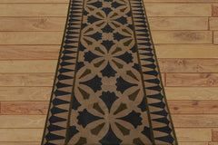 Runner Hand Knotted Tibetan 100% Wool Lapchi Heliodoro Arts & Crafts Oriental Area Rug Beige, Green Color