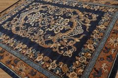 Multi Size Blue,Caramel Hand Tufted Patterned New Zealand Wool Chinese Art Deco Oriental Area Rug