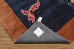 Multi Size Navy,Peach Hand Tufted Patterned New Zealand Wool Chinese Art Deco Oriental Area Rug