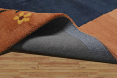Multi Size Navy,Peach Hand Tufted Patterned New Zealand Wool Chinese Art Deco Oriental Area Rug