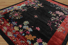 Multi Size Black,Teracotta Hand Tufted Floral New Zealand Wool Chinese Art Deco Oriental Area Rug