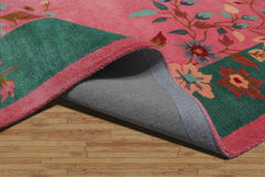 Multi Size Pink,Emerald Hand Tufted Floral New Zealand Wool Chinese Art Deco Oriental Area Rug