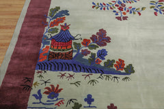 Multi Size Mint,Plum Hand Tufted Pictorial New Zealand Wool Chinese Art Deco Oriental Area Rug