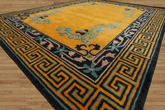 Multi Size Gold,Black Hand Tufted Bordered New Zealand Wool Chinese Art Deco Oriental Area Rug