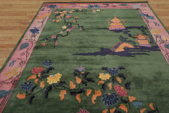 Multi Size Green,Pink Hand Tufted Pictorial New Zealand Wool Chinese Art Deco Oriental Area Rug