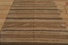 6x9 Hand Knotted Tibetan 100% Wool Lapchi Dello Stripes Transitional Oriental Area Rug Beige, Tan Color
