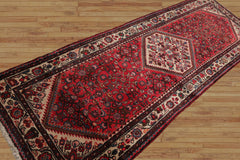3'6" x 10'4" Roselare Runner Herizz Hand Knotted Red Medallion Traditional Wool Oriental Area Rug