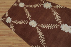 3x5 Hand-Knotted Tibetan Terra Trellis Floral Wool & Silk Brown Are Rug