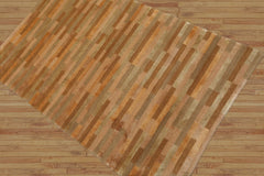 3x5 Gold Hand Knotted Tibetan Contemporary Striped Wool & Silk Oriental Area Rug