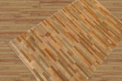 3x5 Gold Hand Knotted Tibetan Contemporary Striped Wool & Silk Oriental Area Rug