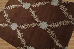3x5 Brown Hand Knotted Tibetan Transitional Trellis Floral Wool & Silk Oriental Area Rug