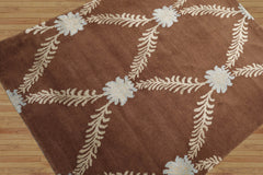 3x5 Brown Hand Knotted Tibetan Transitional Trellis Floral Wool & Silk Oriental Area Rug