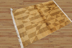 4x6 Gold Hand Knotted Tibetan Contemporary Wool Oriental Area Rug