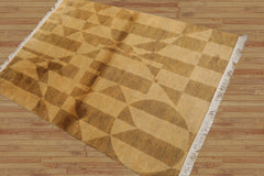 4x6 Gold Hand Knotted Tibetan Contemporary Wool Oriental Area Rug