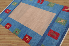 4x6 Beige Hand Knotted Tibetan Contemporary Gabbehh Wool Oriental Area Rug