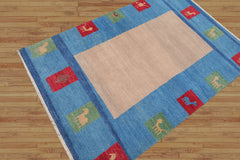 4x6 Beige Hand Knotted Tibetan Contemporary Gabbehh Wool Oriental Area Rug