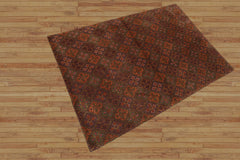 4x6 Brown Hand Knotted Tibetan Transitional Floral Wool & Silk Oriental Area Rug