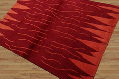 4x6 Red Hand Knotted Tibetan Modern Abstract Wool Oriental Area Rug