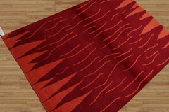 4x6 Red Hand Knotted Tibetan Modern Abstract Wool Oriental Area Rug