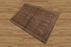 4x6 Taupe Hand Knotted Tibetan Transitional All-Over Wool & Silk Oriental Area Rug