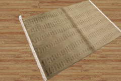 4x6 Olive Green Hand Knotted Tibetan Modern Abstract Wool Oriental Area Rug