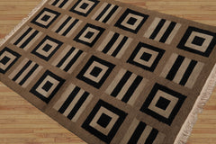 4x6 Moss Hand Knotted Tibetan Modern Geometric Wool Oriental Area Rug