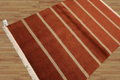4x6 Burnt Orange Hand Knotted Tibetan Modern Striped Wool Oriental Area Rug