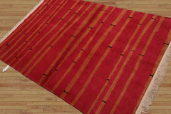 4x6 Coral Hand Knotted Tibetan Contemporary Striped Wool & Silk Oriental Area Rug