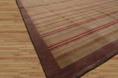 4x6 Sage Hand Knotted Tibetan Contemporary Striped Wool Oriental Area Rug