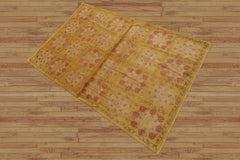 4x6 Gold Hand Knotted Tibetan Transitional Floral Wool Oriental Area Rug