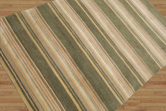 4x6 Beige Hand Knotted Modern Tibetan Striped Wool and Silk Oriental Area Rug