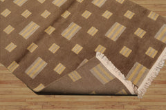 4x6 Olive Hand Knotted Modern Tibetan Geometric Wool Oriental Area Rug