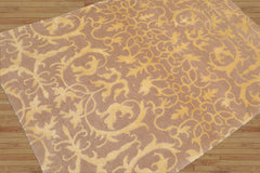 4x6 Beige Hand Knotted Transitional Tibetan Floral Wool and Silk Oriental Area Rug