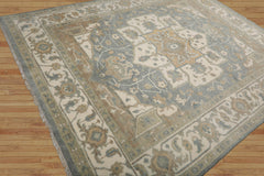 8x10 Cream, Celadon, Moss Color Hand Knotted All-Over 100% Wool Traditional Oriental Rug