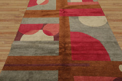 6x9 Gray Hand Knotted Tibetan Art Deco Geometric Wool Oriental Area Rug